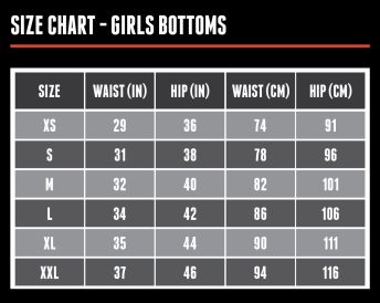 Size Chart - Girls Bottoms